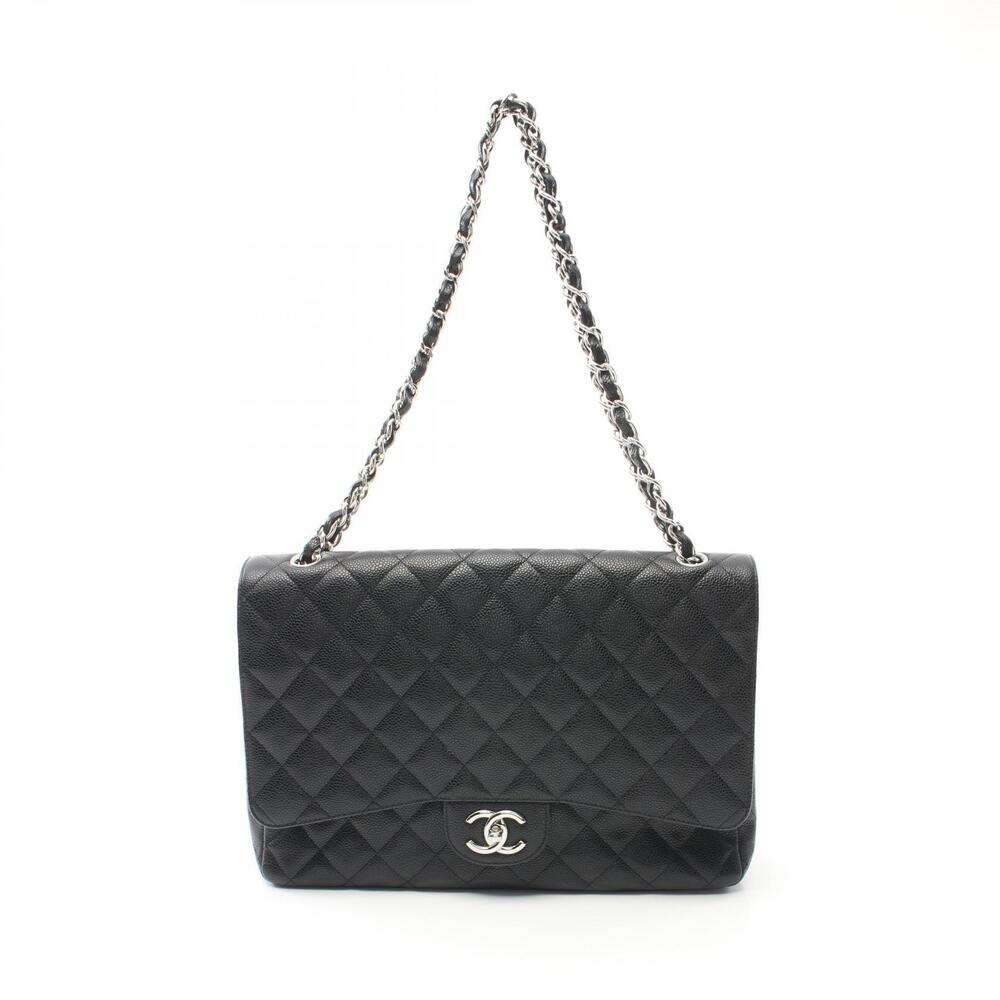 Chanel Matelasse Maxi Double Flap Shoulder Bag Leather Black